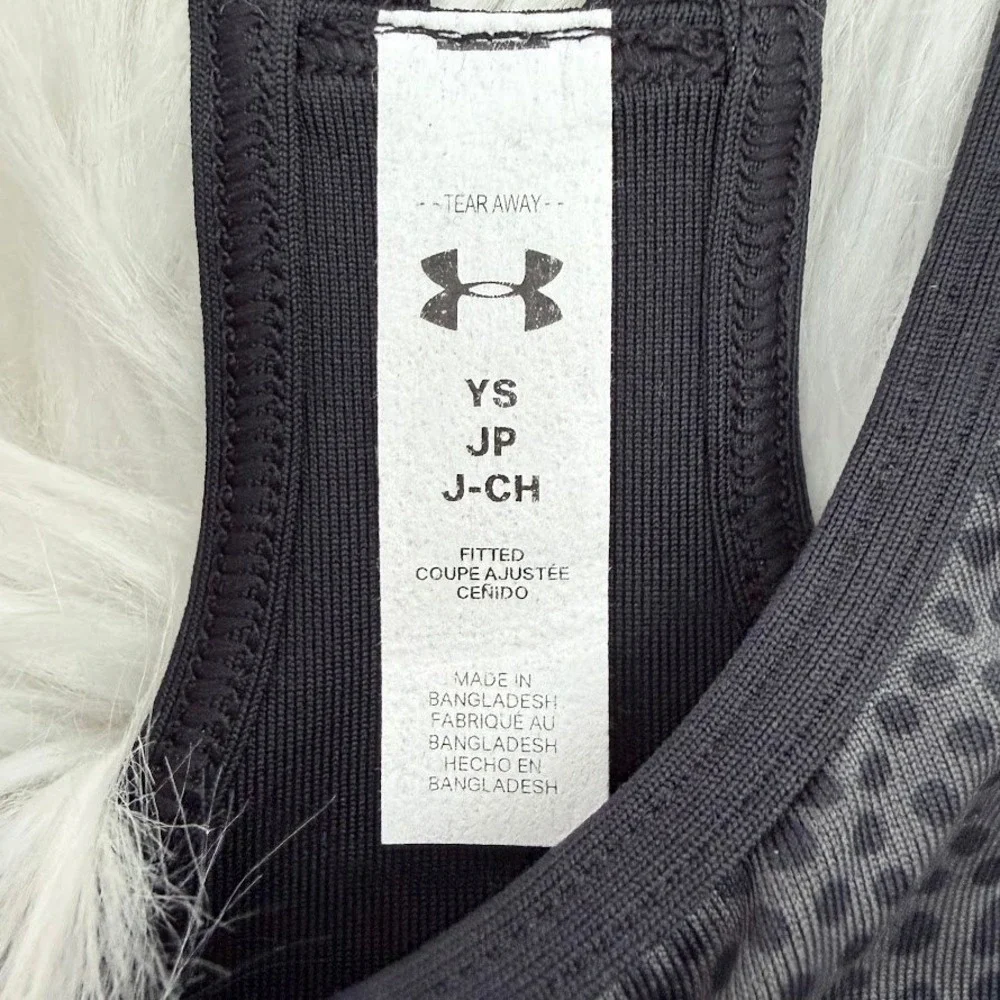 Under Armour Girls HeatGear‎ Printed Sports Bra Youth Small  Black Grey Cheetah